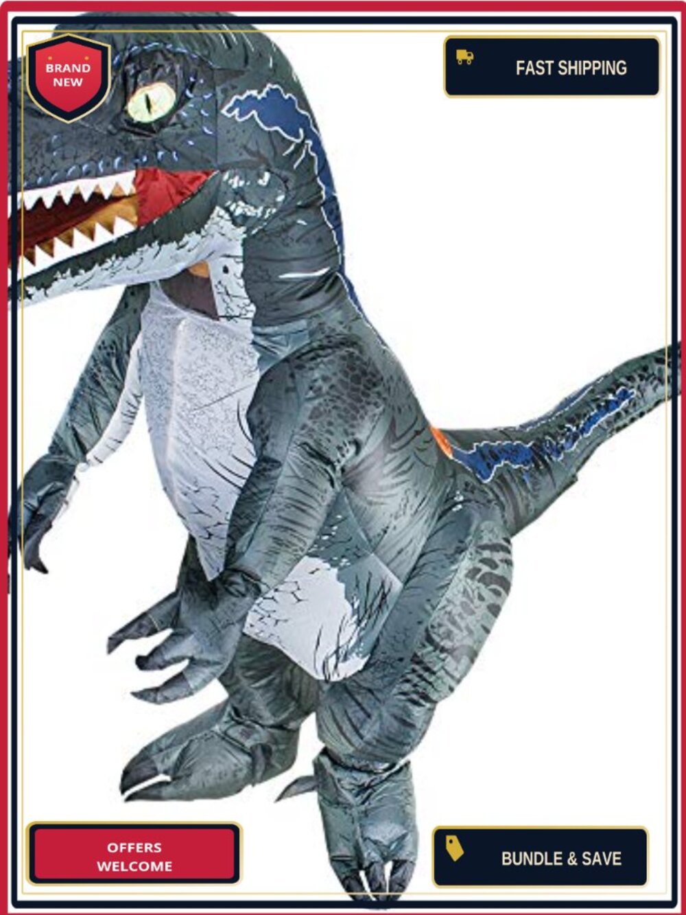 Inflatable Raptor Costume Adult Blow Up Velociraptor Dinosaur Suit